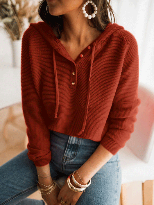 Women's Hoodies Loose Solid Button Knitted Hoodie - LuckyFash™