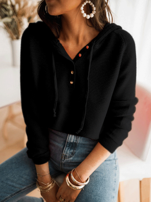 Women's Hoodies Loose Solid Button Knitted Hoodie - LuckyFash™