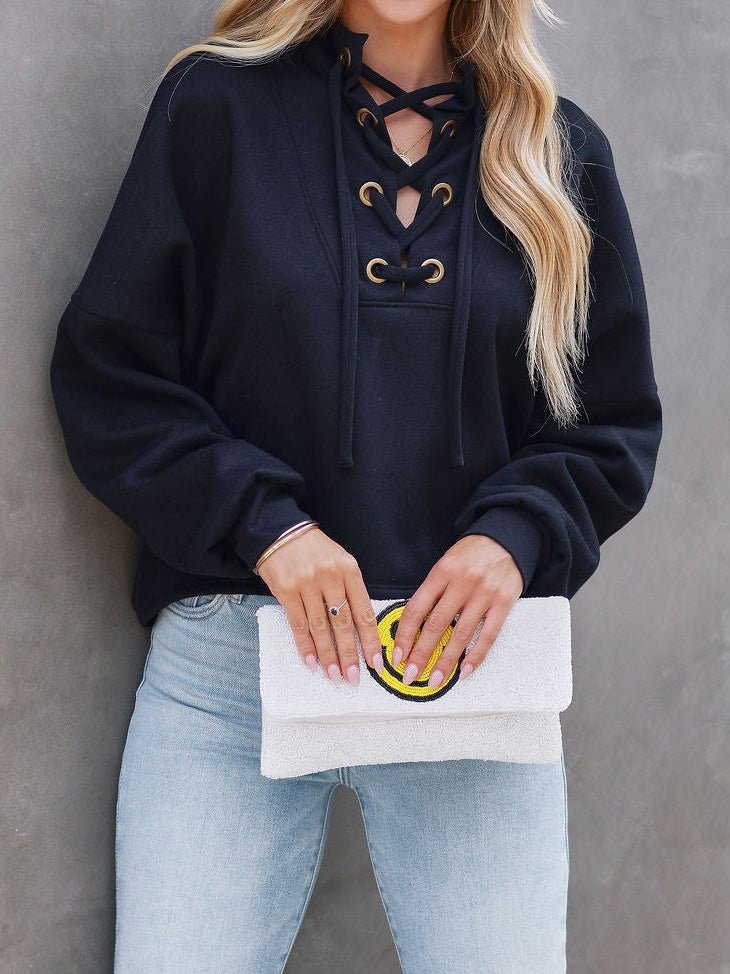 Women's Hoodies Loose Solid Straps Long Sleeve Sweatshirt - LuckyFash™