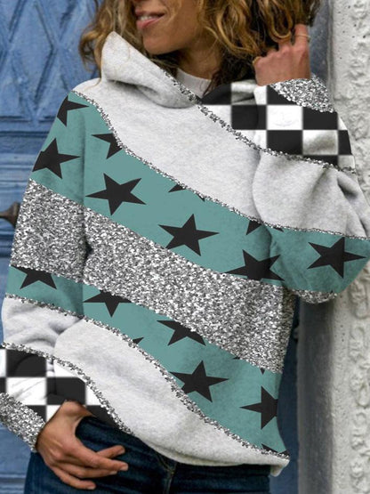 Women's Hoodies Loose Star Stripe Long Sleeve Hoody - LuckyFash™