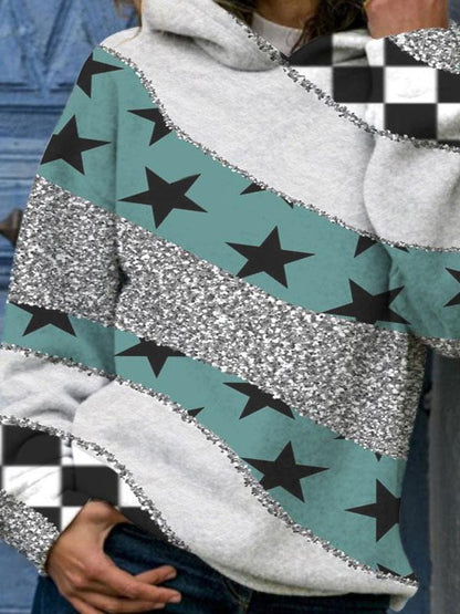 Women's Hoodies Loose Star Stripe Long Sleeve Hoody - LuckyFash™