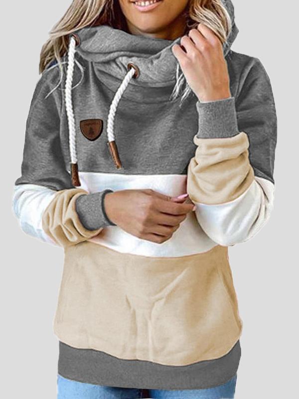 Women's Hoodies Loose Three-Color Stitching Drawstring Long Sleeve Hoody - LuckyFash™
