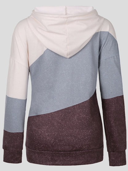 Hoodies Panelled Drawstring Long Sleeve Hoodie - LuckyFash™