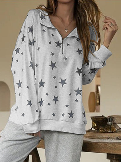 Women's Hoodies Pentagram Print Zip Lapel Long Sleeve Hoodies - LuckyFash™