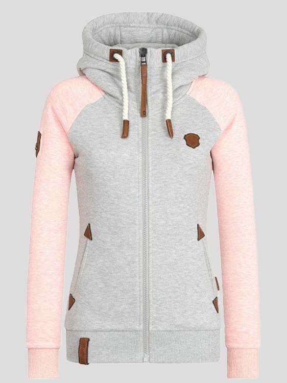 Hoodies Personalized Leather Brand Contrast Color Zipper Drawstring Hoodie - LuckyFash™