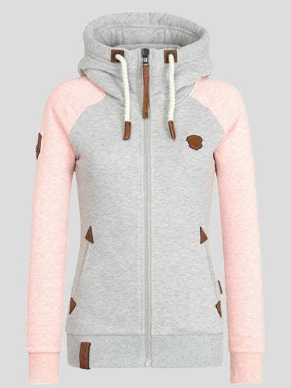 Hoodies Personalized Leather Brand Contrast Color Zipper Drawstring Hoodie - LuckyFash™