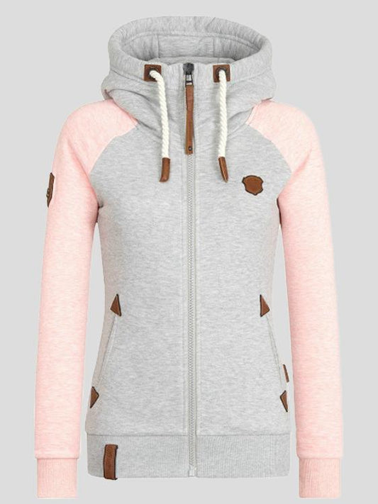 Hoodies Personalized Leather Brand Contrast Color Zipper Drawstring Hoodie - LuckyFash™