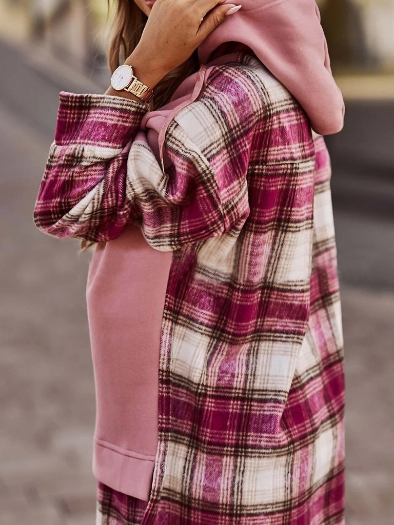 Women's Hoodies Plaid Paneled Pullover Long Sleeve Hoody - LuckyFash™