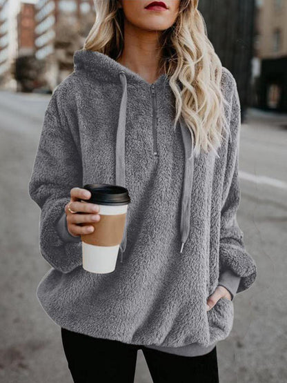 Women's Hoodies Plush Pocket Zipper Drawstring Hoodie - LuckyFash™