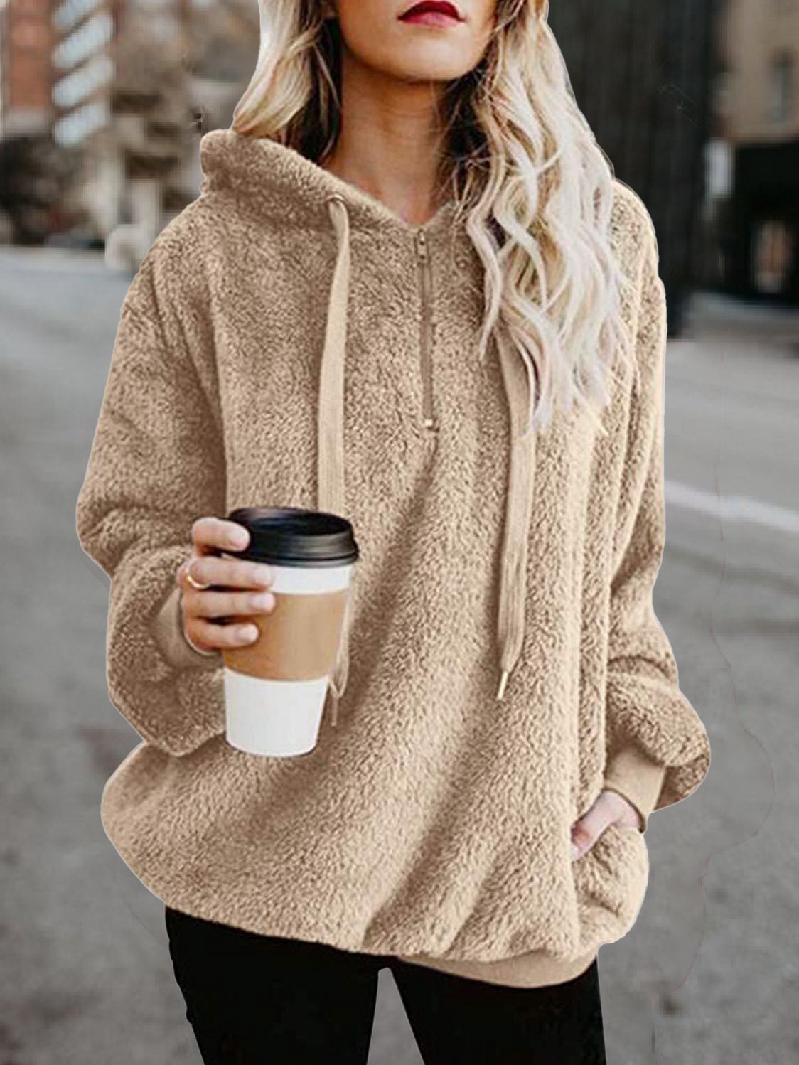 Women's Hoodies Plush Pocket Zipper Drawstring Hoodie - LuckyFash™