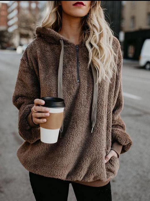 Women's Hoodies Plush Pocket Zipper Drawstring Hoodie - LuckyFash™