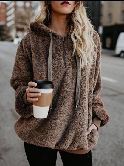 Women's Hoodies Plush Pocket Zipper Drawstring Hoodie - LuckyFash™