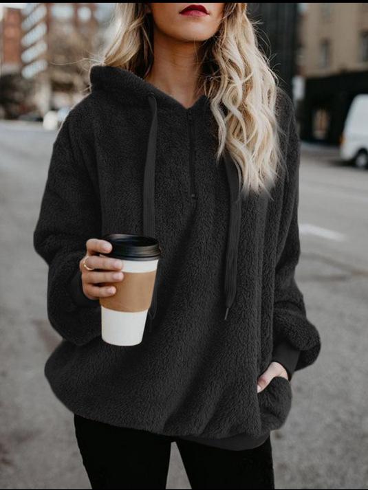 Women's Hoodies Plush Pocket Zipper Drawstring Hoodie - LuckyFash™