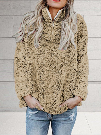 Women's Hoodies Plush Zip Turtleneck Long Sleeve Sweatshirt - LuckyFash™