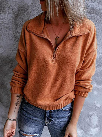 Hoodies Polar Fleece Stand Collar Zipper Long Sleeves Hoodie - LuckyFash™