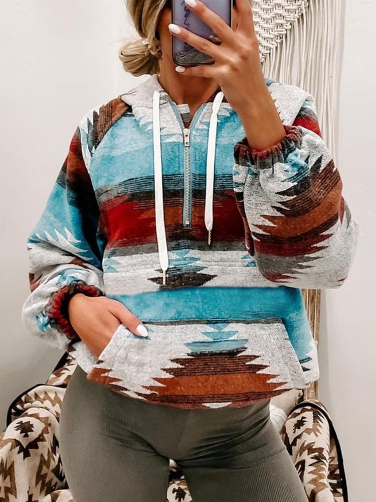 Women's Hoodies Polygonal Hood Rope Zipper V-Neck Hoody - LuckyFash™