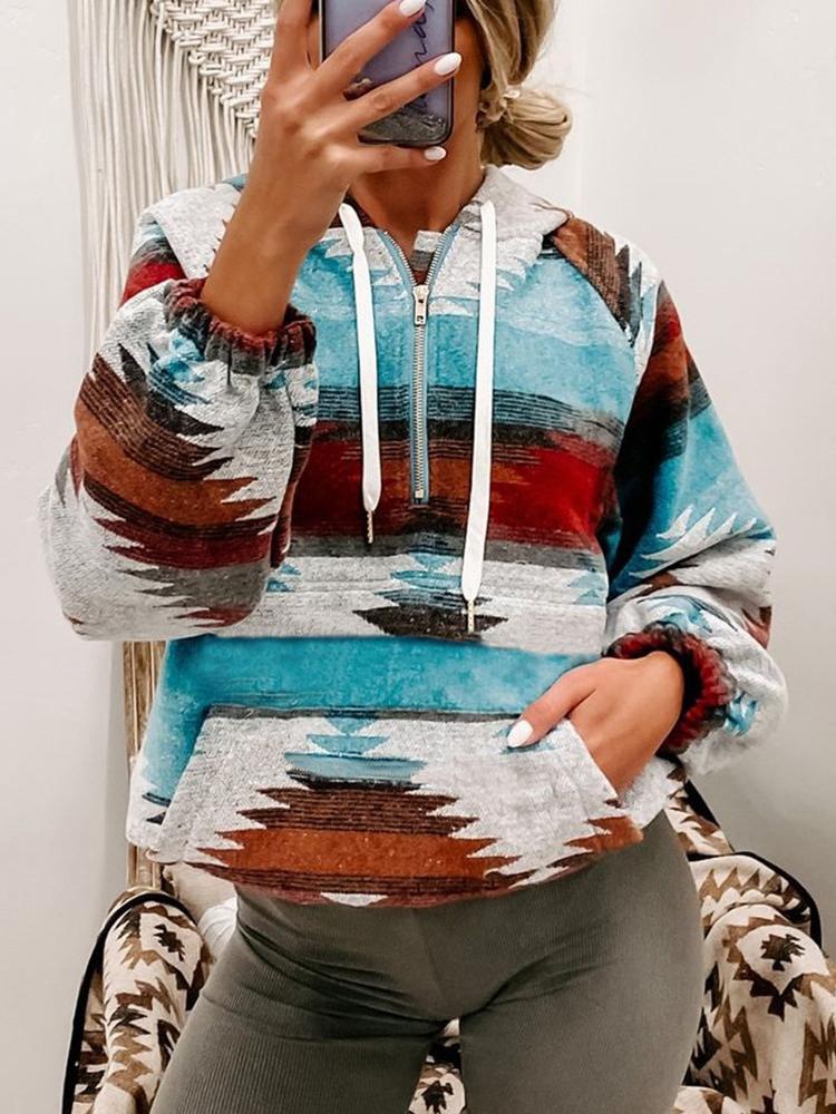 Women's Hoodies Polygonal Hood Rope Zipper V-Neck Hoody - LuckyFash™