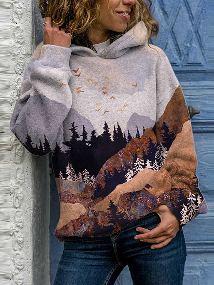 Women's Hoodies Print Landscape Loose Long Sleeve Hoodie - LuckyFash™