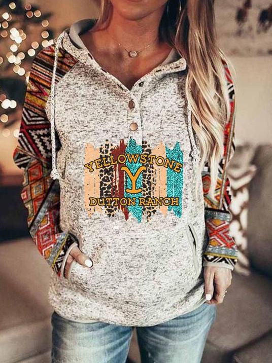 Women's Hoodies Printed Button Pocket Long Sleeve Hoodie - LuckyFash™