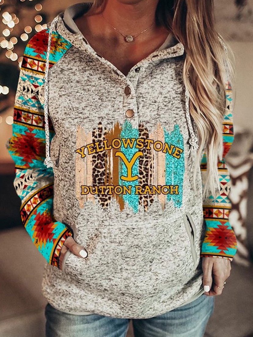 Women's Hoodies Printed Button Pocket Long Sleeve Hoodie - LuckyFash™