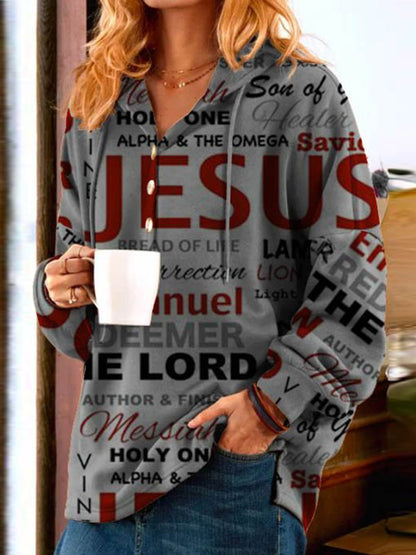 Women's Hoodies Printed Buttons Long Sleeve Drawstring Hoodie - LuckyFash™