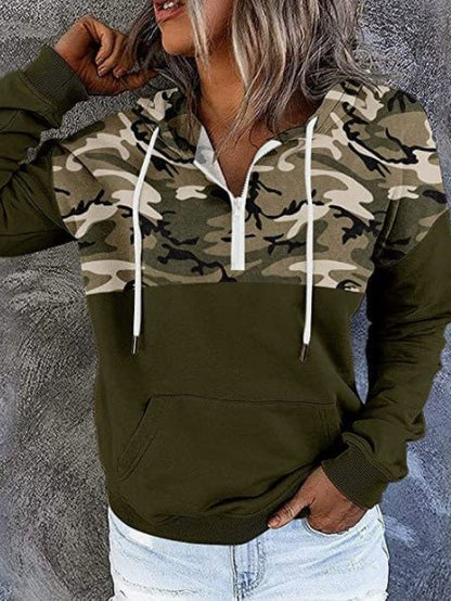 Women's Hoodies Printed Panel Zip Pocket Long-Sleeve Hoody - LuckyFash™