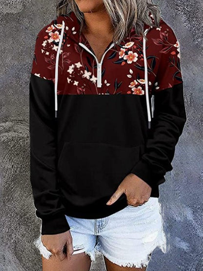 Women's Hoodies Printed Panel Zip Pocket Long-Sleeve Hoody - LuckyFash™