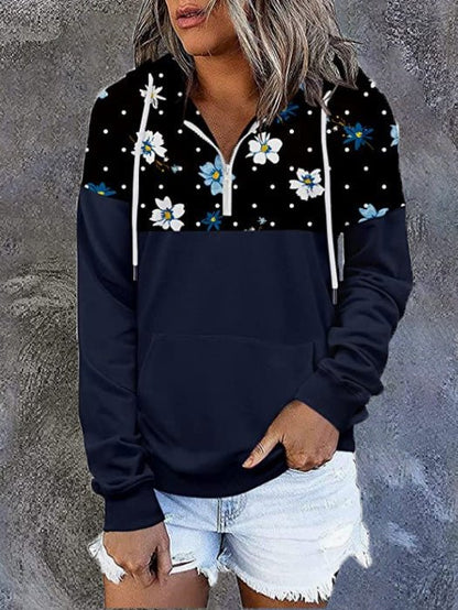 Women's Hoodies Printed Panel Zip Pocket Long-Sleeve Hoody - LuckyFash™