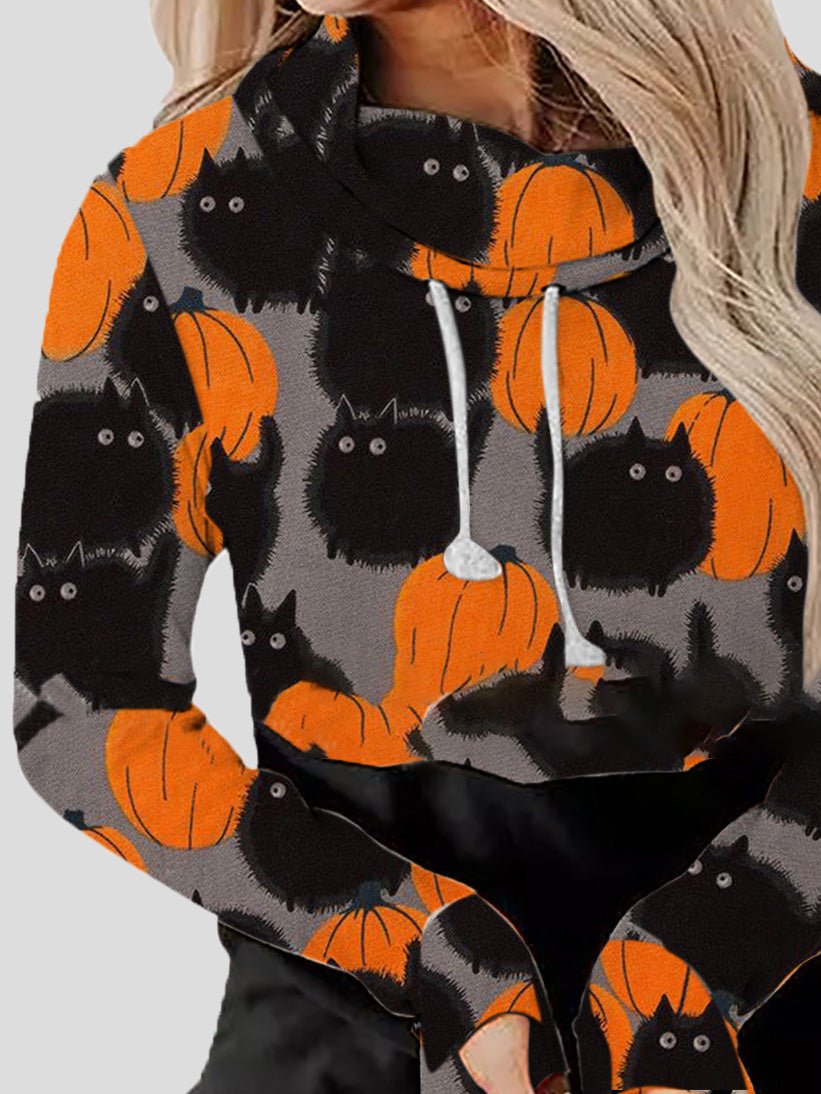 Women's Hoodies Printed Pile Neck Long Sleeve Casual Hoodies - LuckyFash™