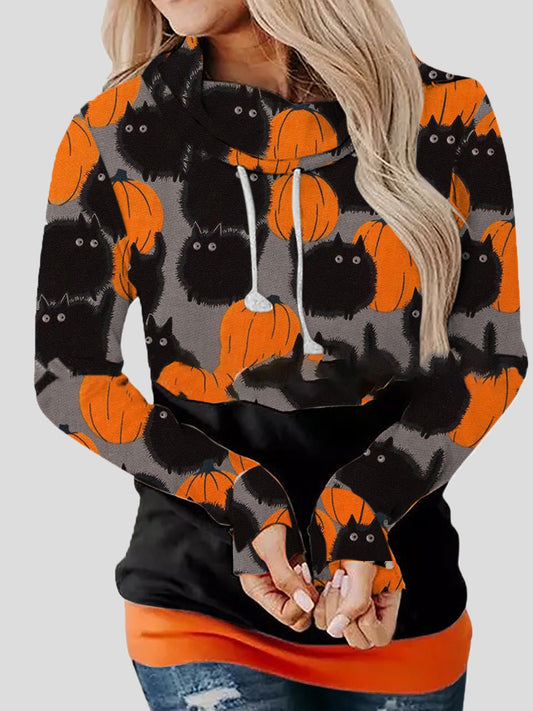 Women's Hoodies Printed Pile Neck Long Sleeve Casual Hoodies - LuckyFash™