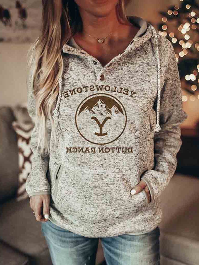 Women's Hoodies Printed Pocket Button Drawstring Long Sleeve Hoodie - LuckyFash™