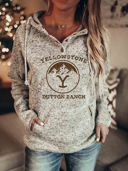 Women's Hoodies Printed Pocket Button Drawstring Long Sleeve Hoodie - LuckyFash™