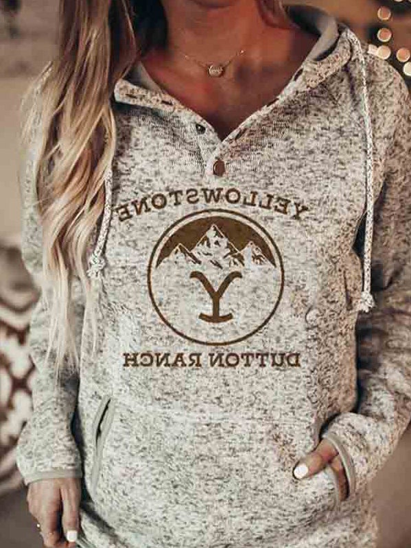Women's Hoodies Printed Pocket Button Drawstring Long Sleeve Hoodie - LuckyFash™