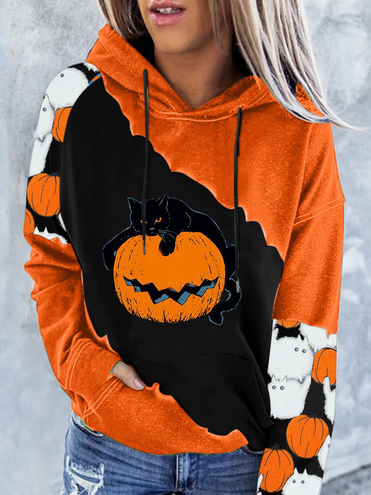 Hoodies Printed Pocket Long Sleeve Hoody - LuckyFash™