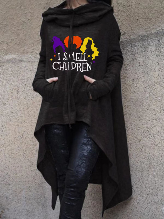 Women's Hoodies Printed Pocket Long Sleeve Irregular Hoodies - LuckyFash™