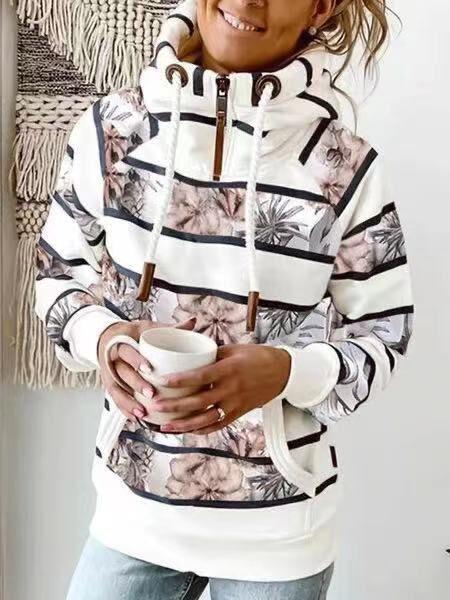 Women's Hoodies Printed Striped Pocket Zipper Long Sleeve Hoody - LuckyFash™