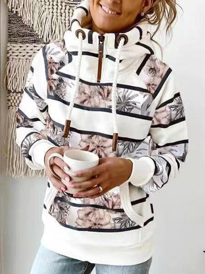 Women's Hoodies Printed Striped Pocket Zipper Long Sleeve Hoody - LuckyFash™