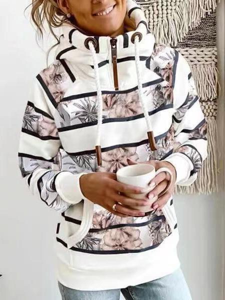 Women's Hoodies Printed Striped Pocket Zipper Long Sleeve Hoody - LuckyFash™