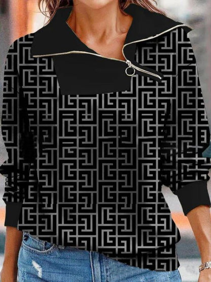 Women's Hoodies Printed Zip Loose Long Sleeve Sweatshirt - LuckyFash™