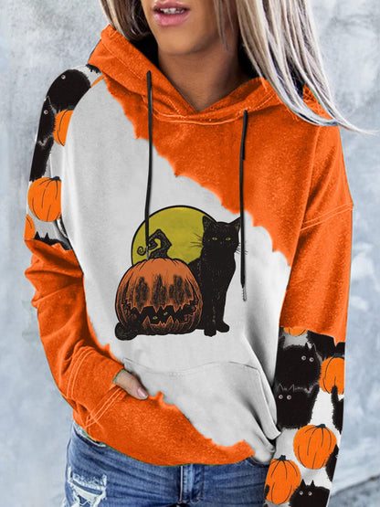 Hoodies Pumpkin Cat Print Pocket Long-Sleeve Hoody - LuckyFash™