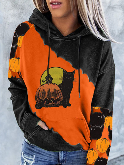 Hoodies Pumpkin Cat Print Pocket Long-Sleeve Hoody - LuckyFash™