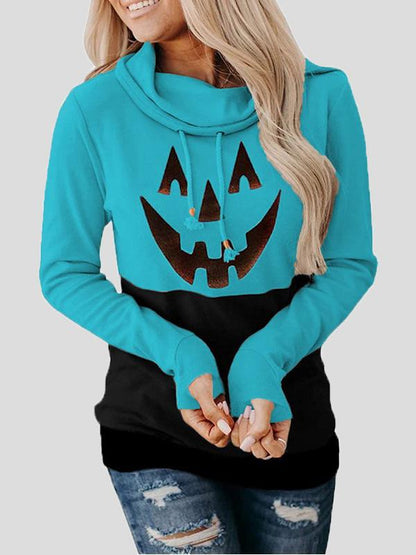 Women's Hoodies Pumpkin Print High Neck Tie Long Sleeve Hoodies - LuckyFash™