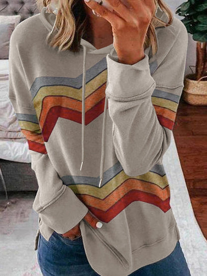 Women's Hoodies Rainbow Striped Drawstring Long Sleeve Hoody - LuckyFash™