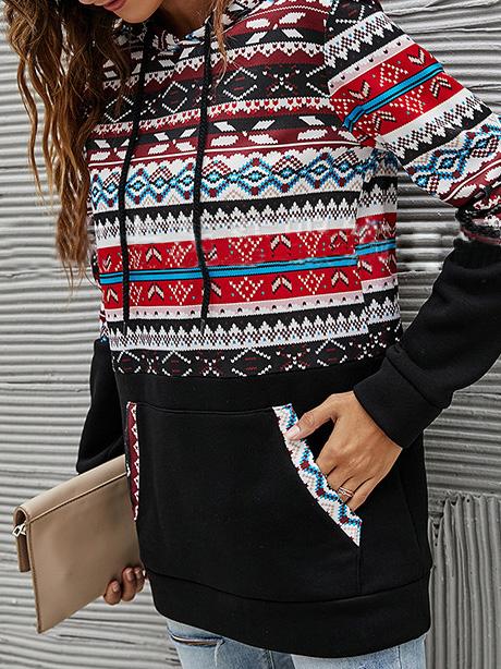Women's Hoodies Retro Print Pocket Long Sleeve Hoodie - LuckyFash™