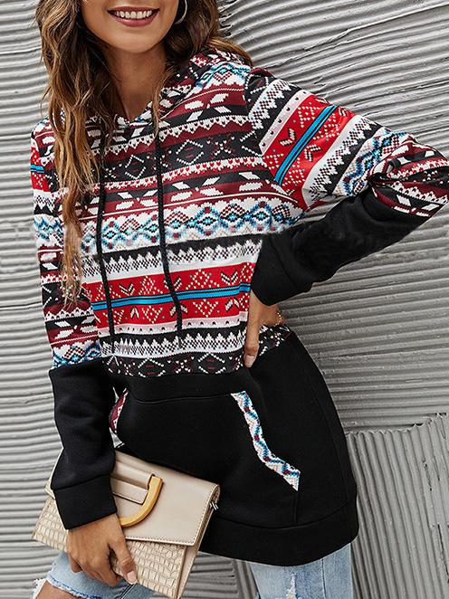 Women's Hoodies Retro Print Pocket Long Sleeve Hoodie - LuckyFash™