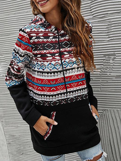 Women's Hoodies Retro Print Pocket Long Sleeve Hoodie - LuckyFash™