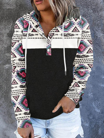 Women's Hoodies Retro Printed Drawstring Pocket Long Sleeve Hoodie - LuckyFash™