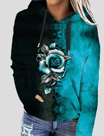 Women's Hoodies Rose Flower Print Two-Color Long Sleeve Hoodie - LuckyFash™