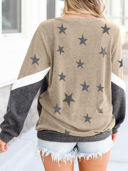 Women's Hoodies Round Neck Long Sleeve Star Print Sweatshirt - LuckyFash™