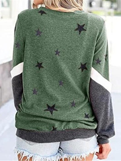 Women's Hoodies Round Neck Long Sleeve Star Print Sweatshirt - LuckyFash™